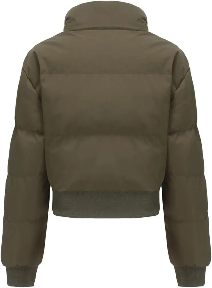 Autumn Winter Turtleneck Warm Down Cotton Coat Womens Long Sleeve Puffer Parkas Short Cotton Jacket