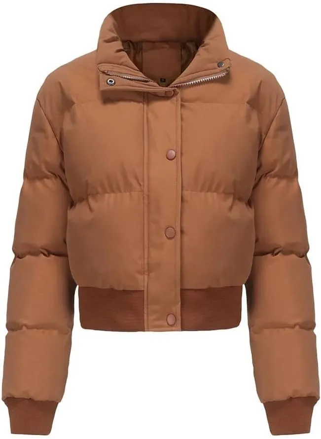 Autumn Winter Turtleneck Warm Down Cotton Coat Womens Long Sleeve Puffer Parkas Short Cotton Jacket
