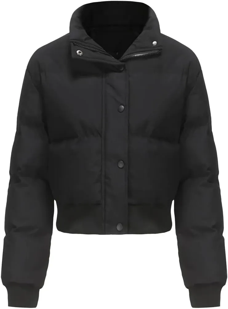 Autumn Winter Turtleneck Warm Down Cotton Coat Womens Long Sleeve Puffer Parkas Short Cotton Jacket