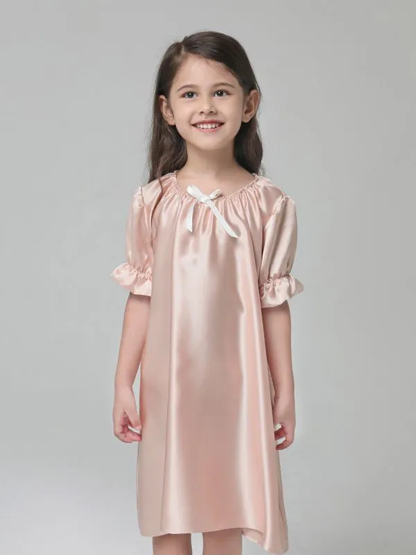 Baby Girls Princess Short Sleeve Silk Nightgown