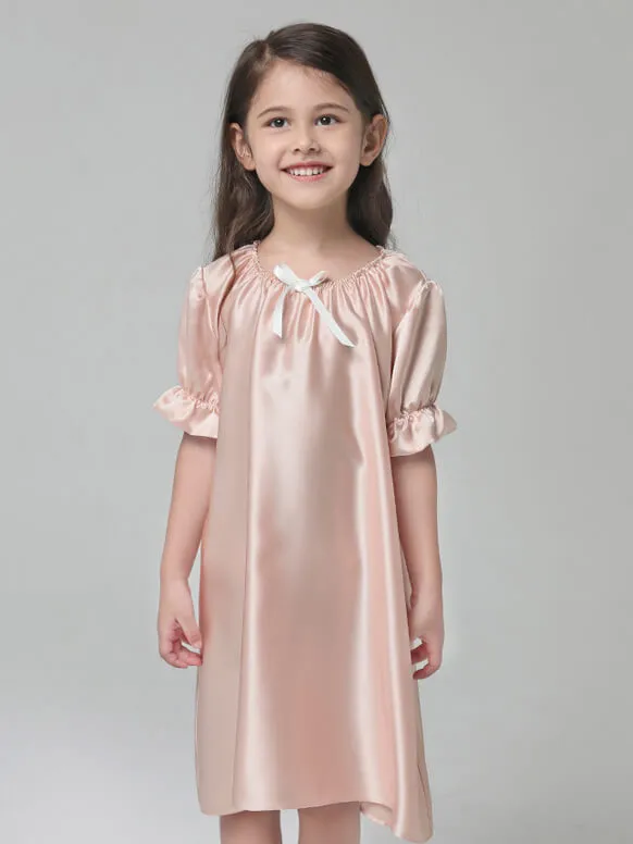 Baby Girls Princess Short Sleeve Silk Nightgown