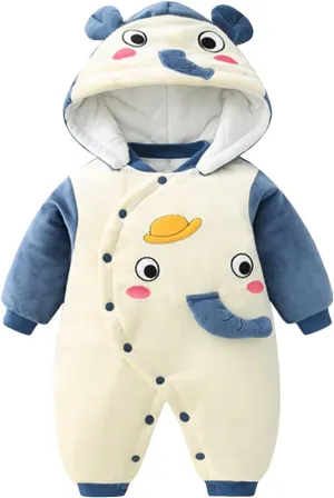 Baby Hooded Romper, Unisex Winter jumpsuit, Animal Pattern, Organic Cotton, 0-12 Months