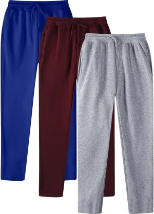 Baggy Sweatpants Men Open Bottom Straight Wide Leg Sweatpants Trendy Casual Yoga Athletic Lounge Pants with Pockets