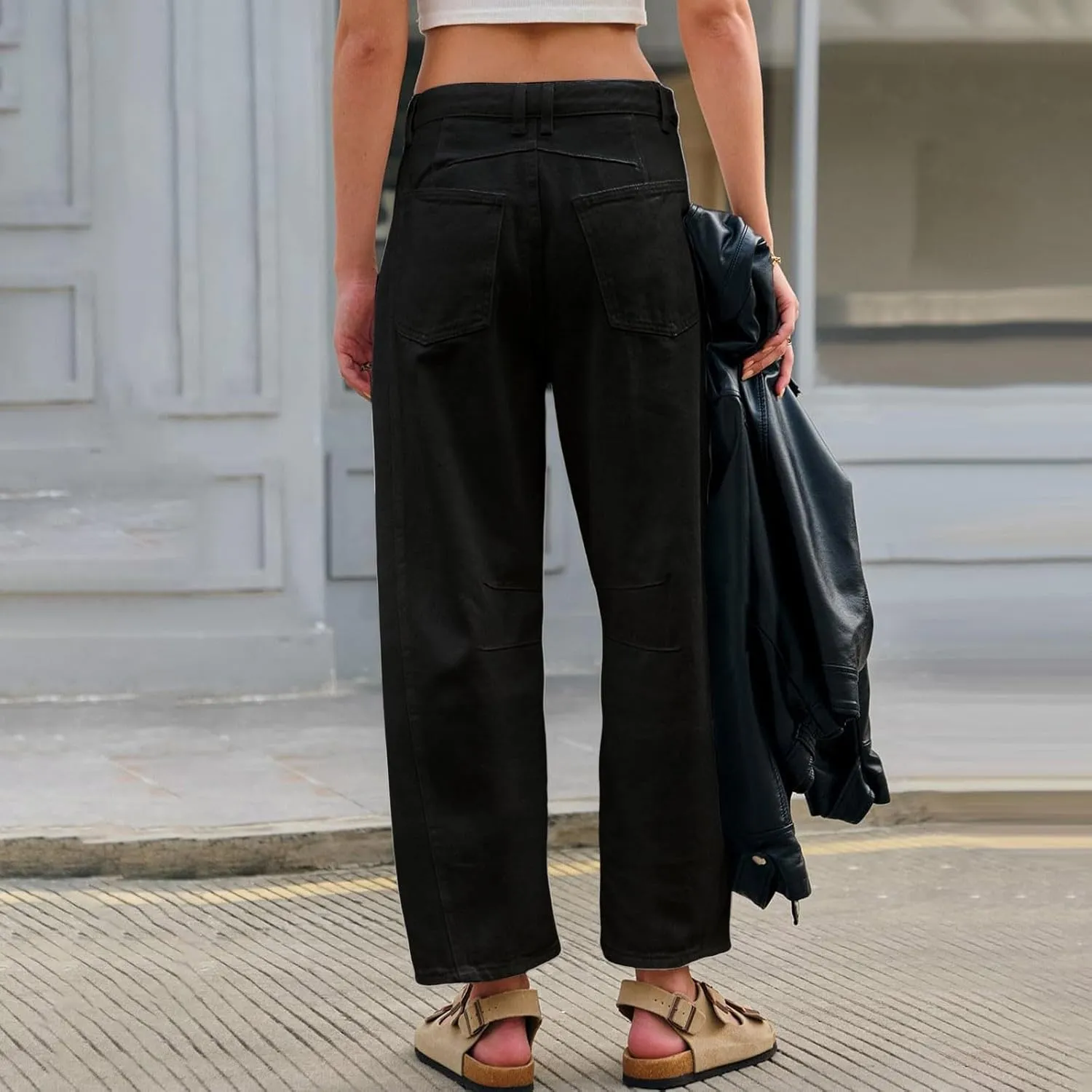 Barrel Jeans for Women Wide Leg Trendy High Waisted Denim Trouser Pockets Baggy Streetwear Relax Stretch Ankle Pants