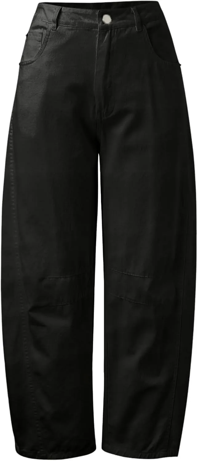 Barrel Jeans for Women Wide Leg Trendy High Waisted Denim Trouser Pockets Baggy Streetwear Relax Stretch Ankle Pants