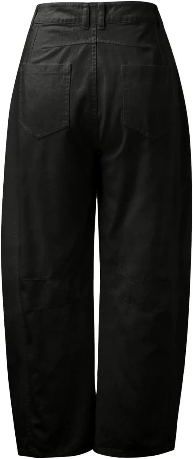 Barrel Jeans for Women Wide Leg Trendy High Waisted Denim Trouser Pockets Baggy Streetwear Relax Stretch Ankle Pants