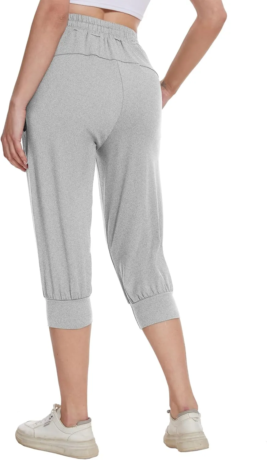 BATHRINS Womens Lightweight Sweatpants Capri Pants Summer Workout Hiking Capris Comfy Joggers with Zipper Pockets