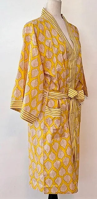Beautiful Lightweight Cotton Kimono-Style Hand-Printed Dressing Gown.