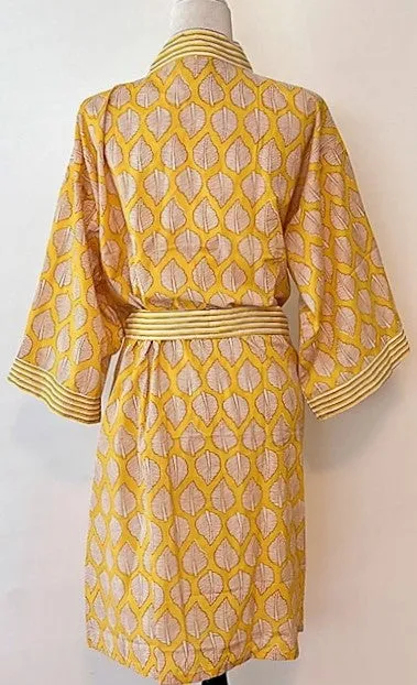 Beautiful Lightweight Cotton Kimono-Style Hand-Printed Dressing Gown.