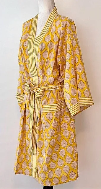 Beautiful Lightweight Cotton Kimono-Style Hand-Printed Dressing Gown.