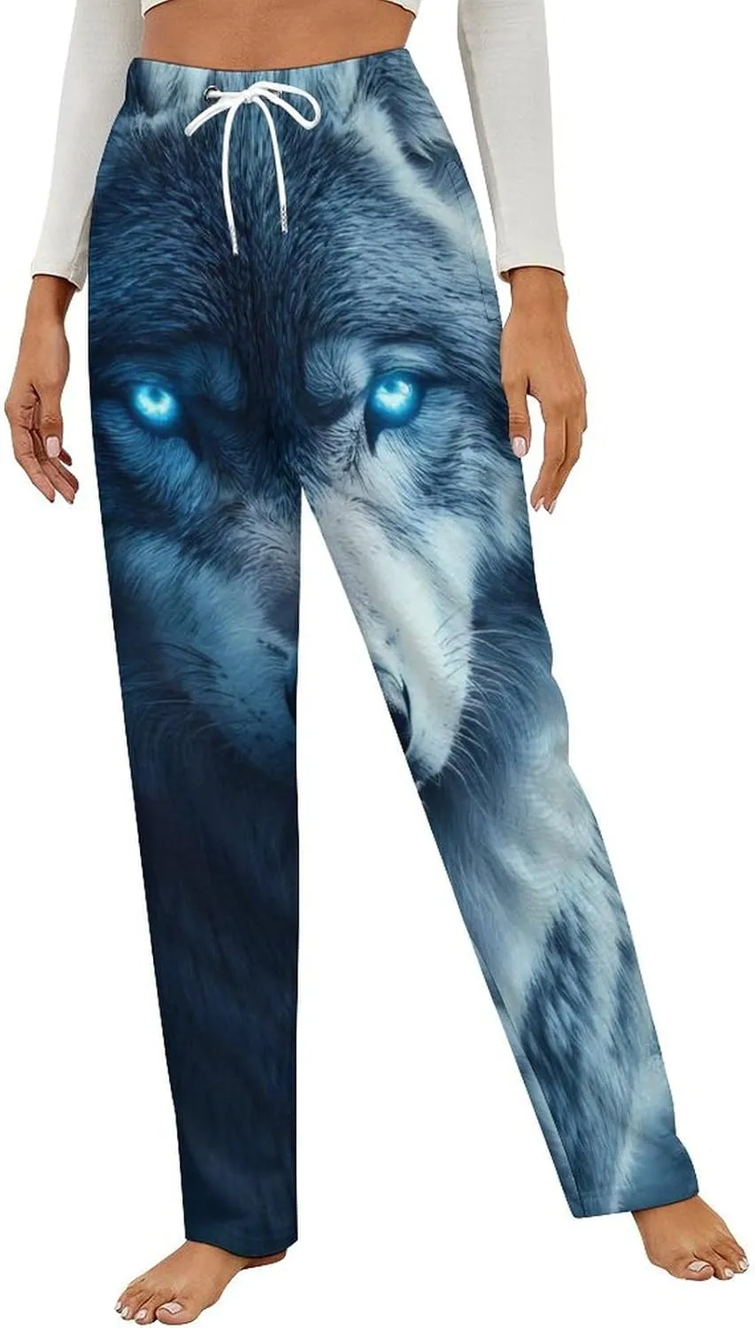 Beautiful Night Three Wolf Women's Pajama Pants Fleece Warm Pj Bottoms Sleepwear Lounge Pants Loungewear