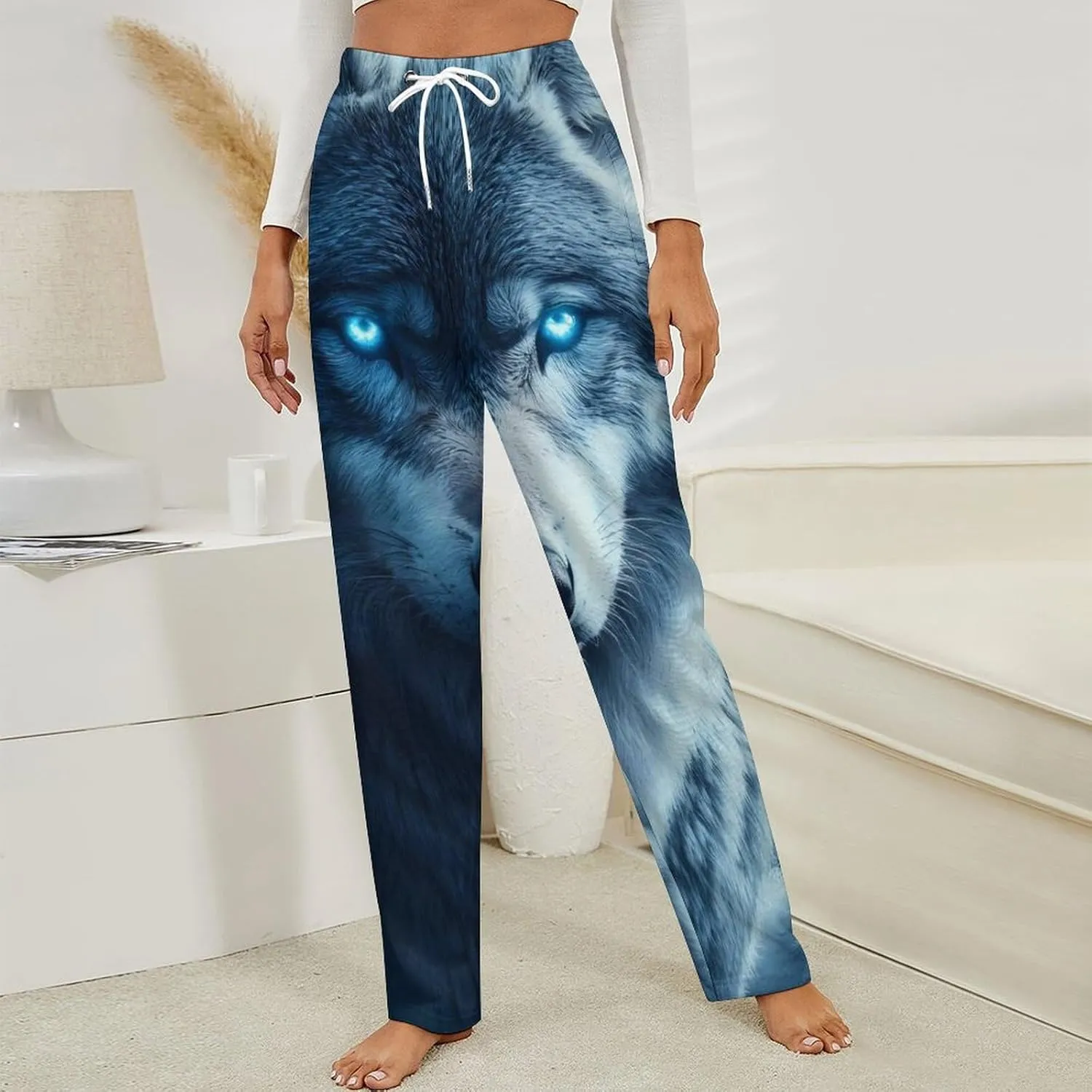 Beautiful Night Three Wolf Women's Pajama Pants Fleece Warm Pj Bottoms Sleepwear Lounge Pants Loungewear