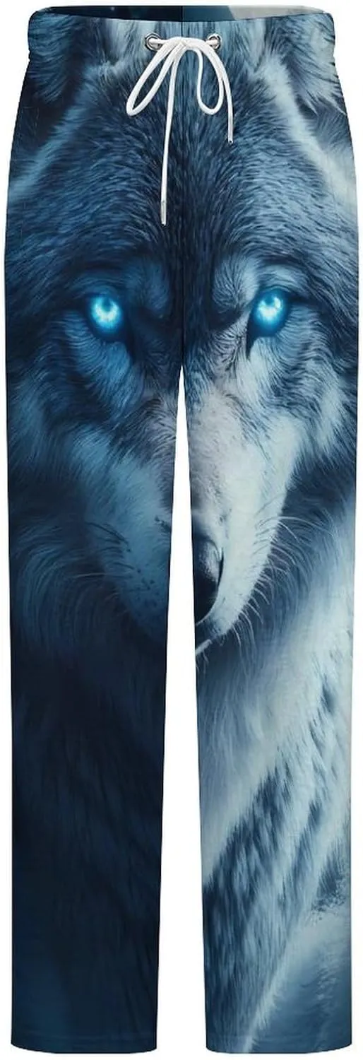 Beautiful Night Three Wolf Women's Pajama Pants Fleece Warm Pj Bottoms Sleepwear Lounge Pants Loungewear