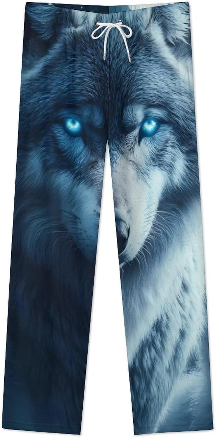 Beautiful Night Three Wolf Women's Pajama Pants Fleece Warm Pj Bottoms Sleepwear Lounge Pants Loungewear