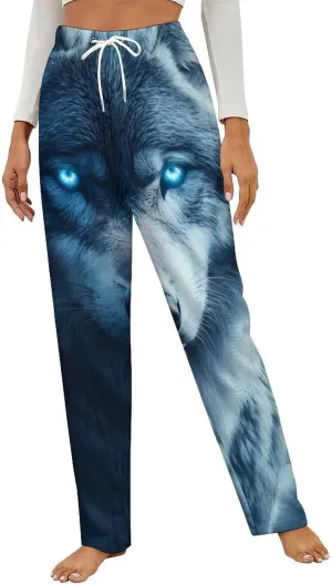 Beautiful Night Three Wolf Women's Pajama Pants Fleece Warm Pj Bottoms Sleepwear Lounge Pants Loungewear