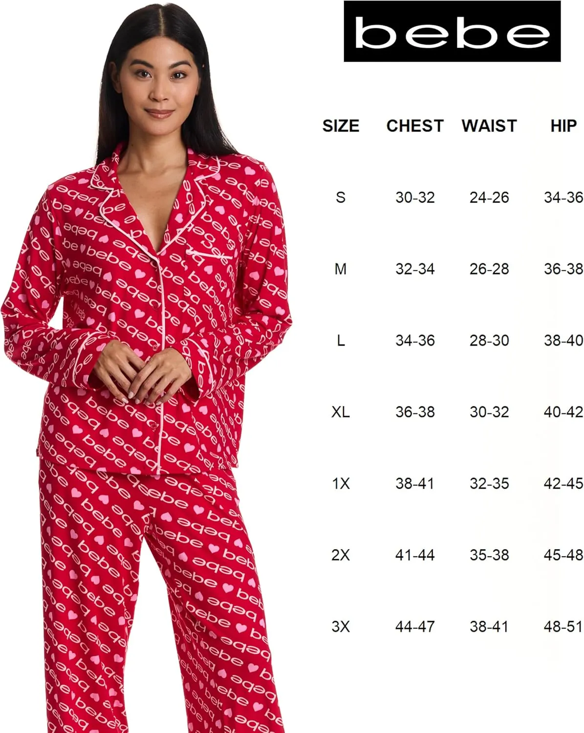 bebe Womens Pajama Sets - PJ Set for Women - Long Sleeve Button Down Shirt and Pamaja Pants Lounge Sleepwear Set