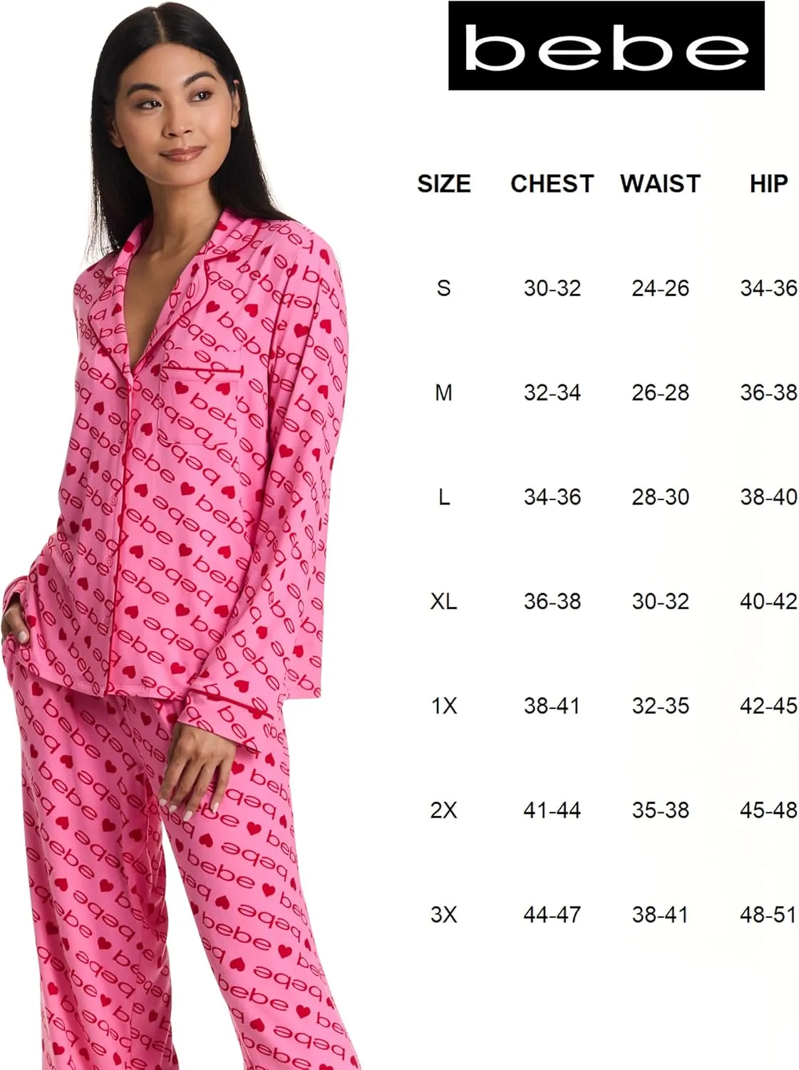 bebe Womens Pajama Sets - PJ Set for Women - Long Sleeve Button Down Shirt and Pamaja Pants Lounge Sleepwear Set