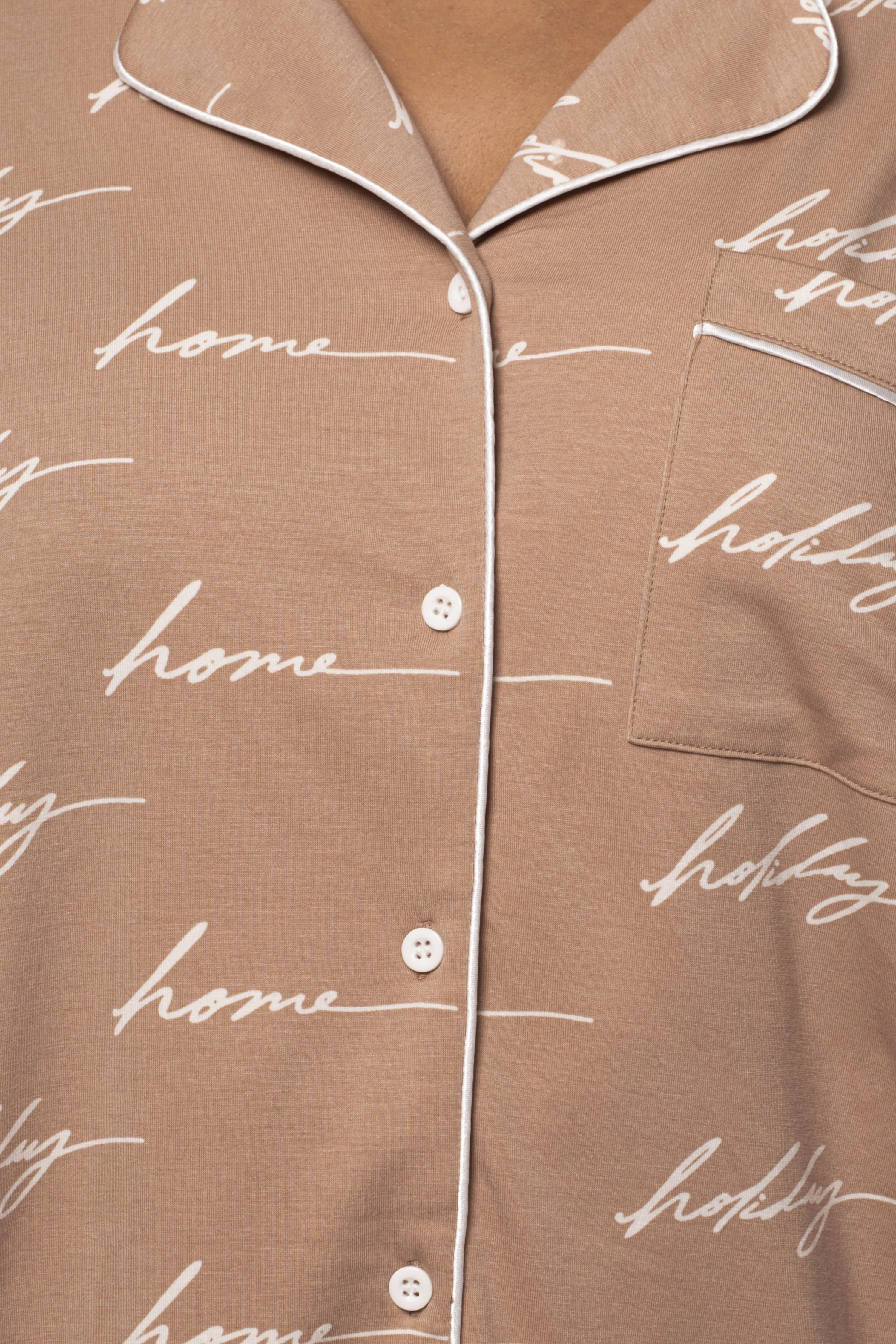 Beige Home For The Holidays Adult Pajama Set