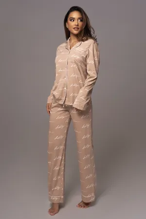Beige Home For The Holidays Adult Pajama Set