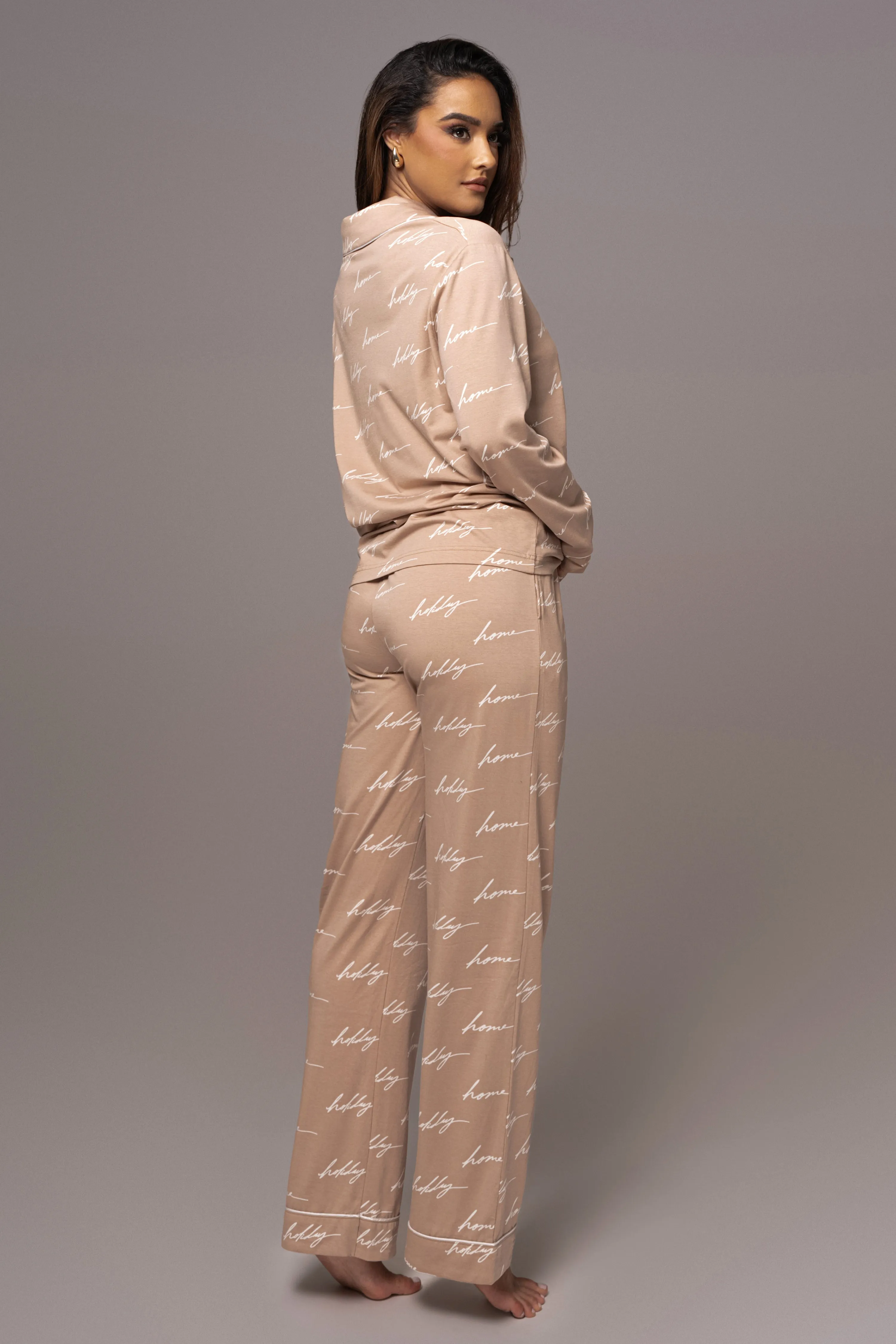 Beige Home For The Holidays Adult Pajama Set