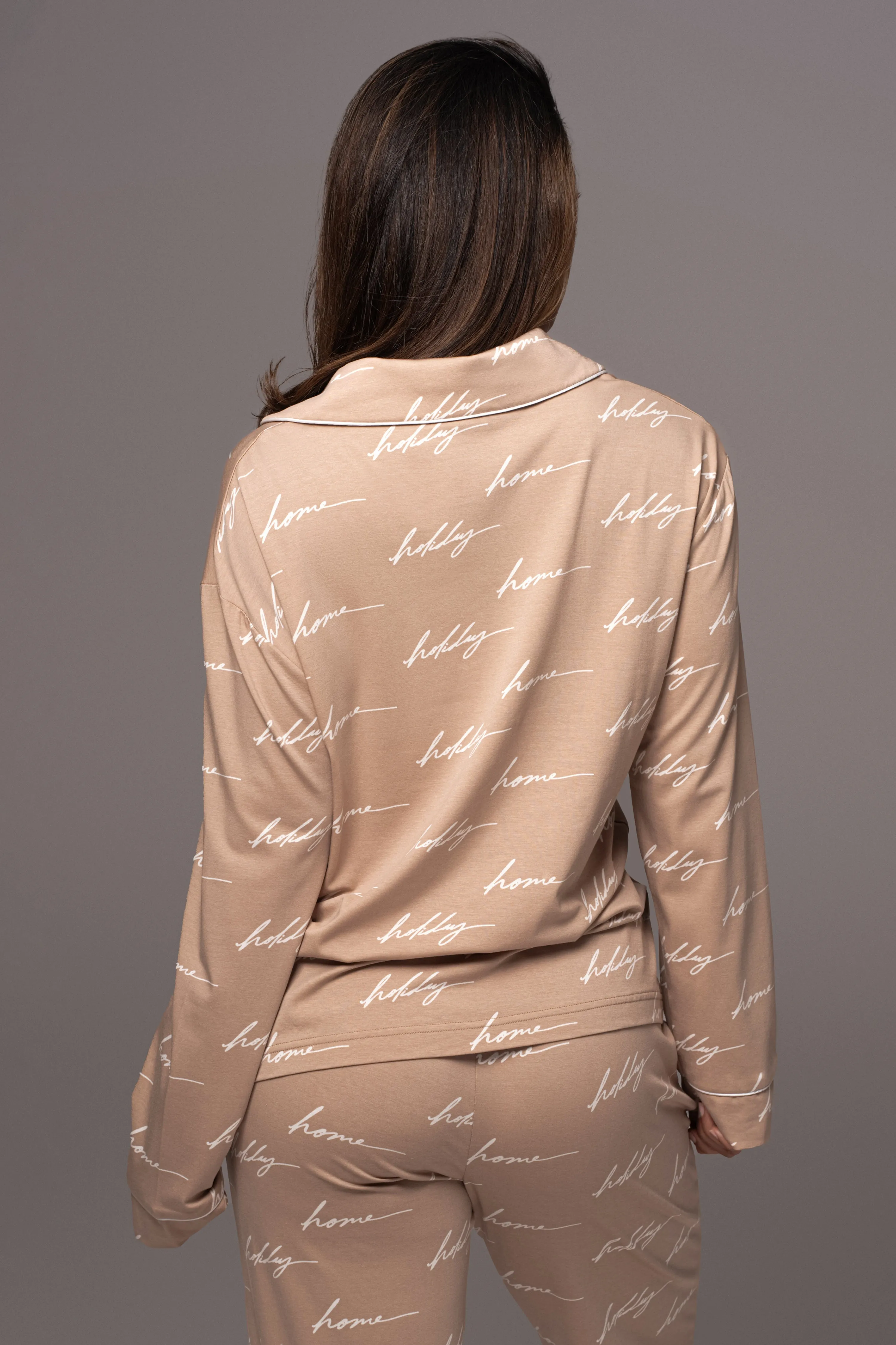 Beige Home For The Holidays Adult Pajama Set