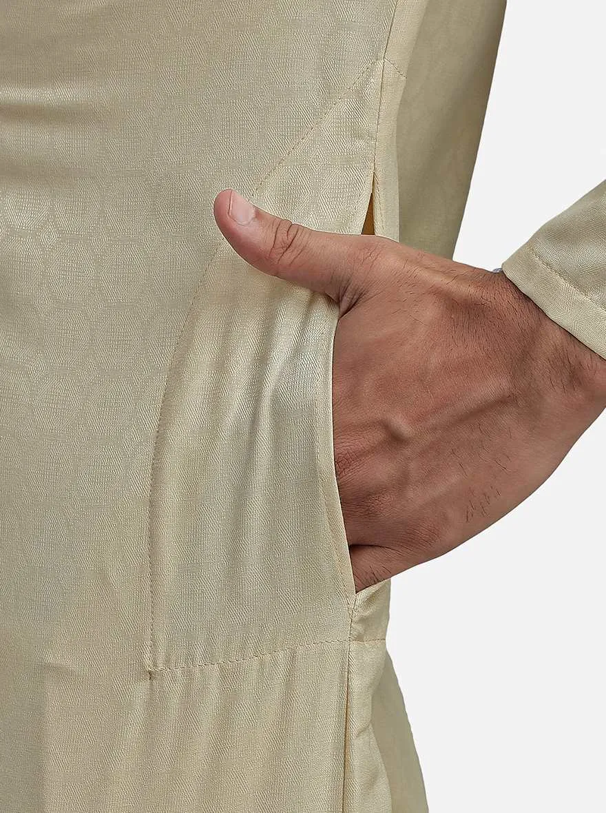 Beige Silk Blend Self Design Kurta for Men