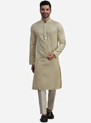 Beige Silk Blend Self Design Kurta for Men