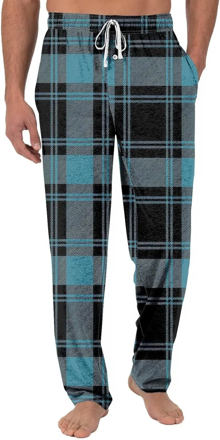 Big and Tall Lounge Pants for Men Soft Cotton Plaid Pajama Pants Loose Elastic Waist Lounging Trousers with Pockets