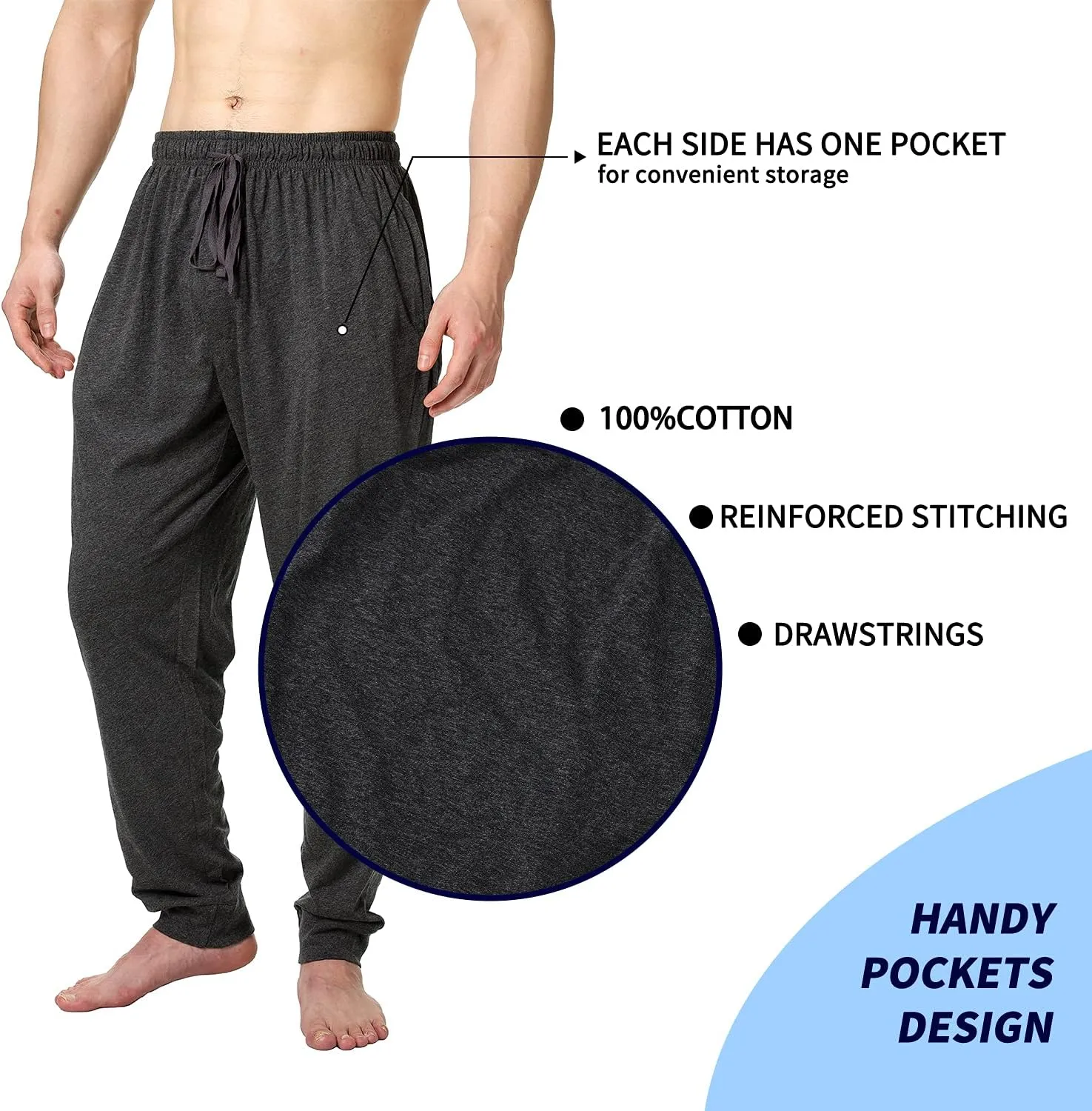Bintangor Men's Jogger Pajama Pant Cotton Lounge Sleep Bottoms