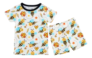 Birdie Bean Oakley Bee Print 2-piece Short Sleeve Kids Pajamas with Shorts