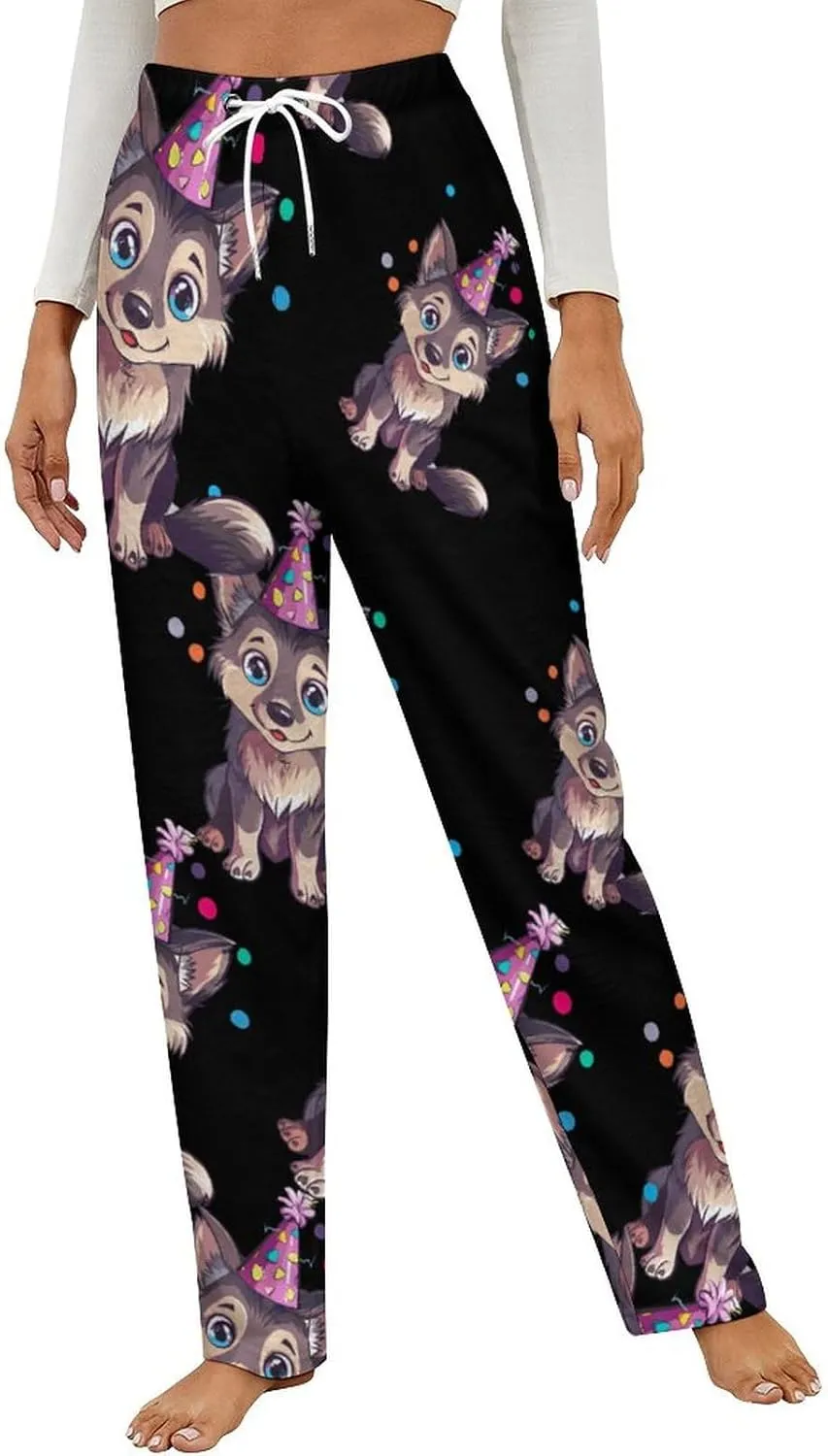 Birthday Wolf Women's Pajama Pants Fleece Warm Pj Bottoms Sleepwear Lounge Pants Loungewear