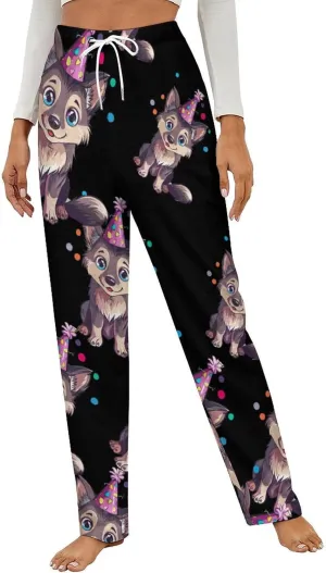 Birthday Wolf Women's Pajama Pants Fleece Warm Pj Bottoms Sleepwear Lounge Pants Loungewear