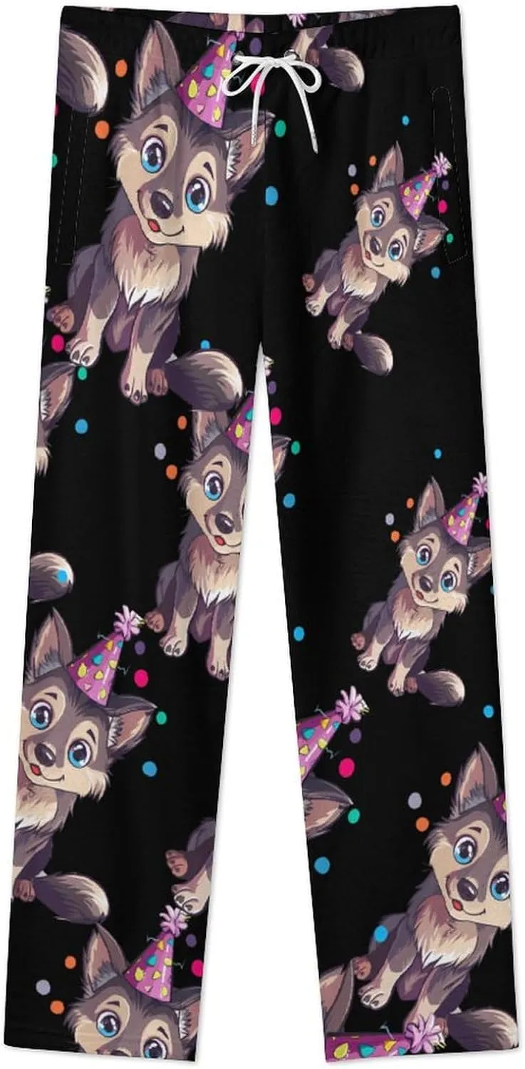 Birthday Wolf Women's Pajama Pants Fleece Warm Pj Bottoms Sleepwear Lounge Pants Loungewear
