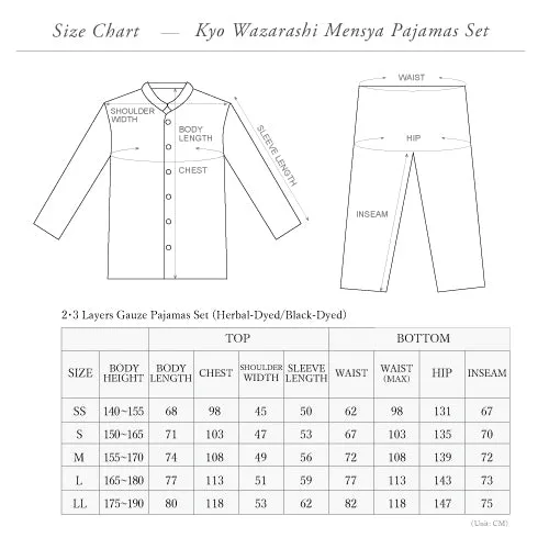 Black-dyed 2 Layered Gauze Pajamas Set [Kyo Wazarashi Mensya]