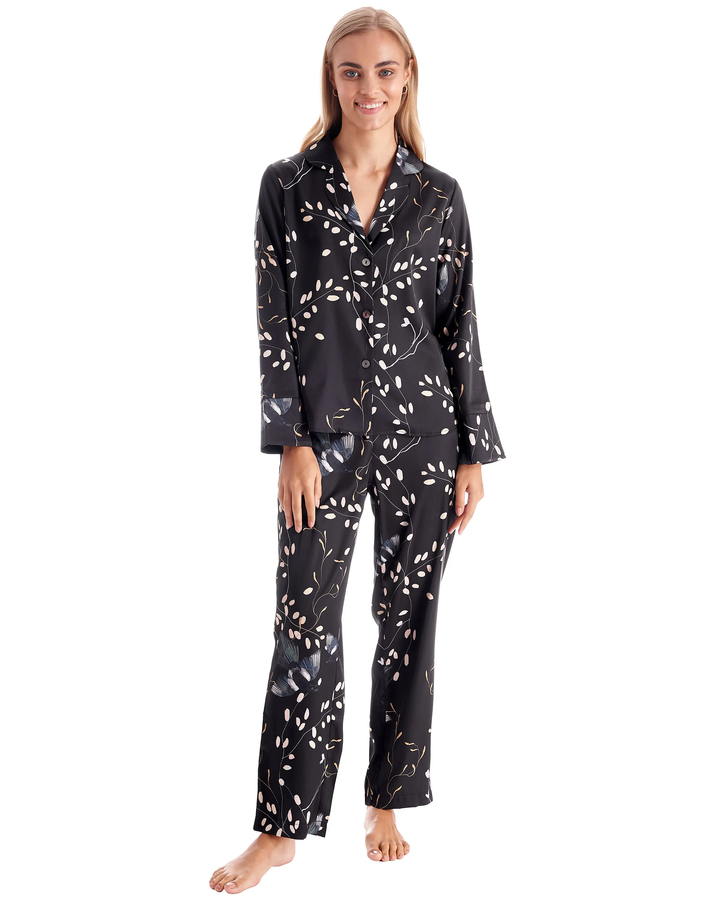 Black Flora Silk Pajamas