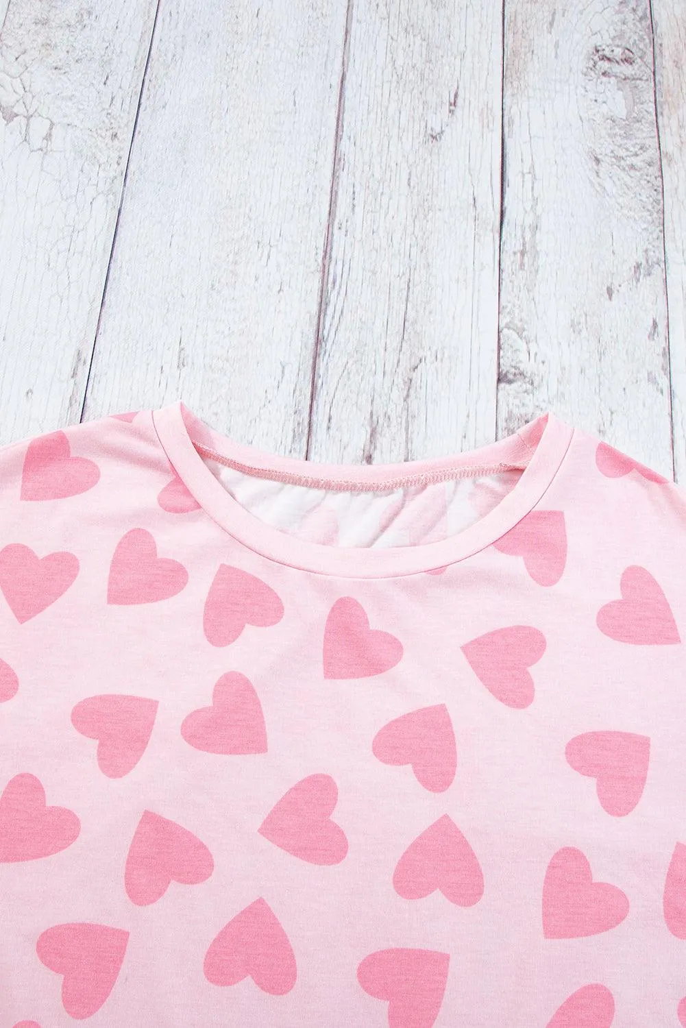 Black Heart Shape Print Long Sleeve Top and Shorts Loungewear Set