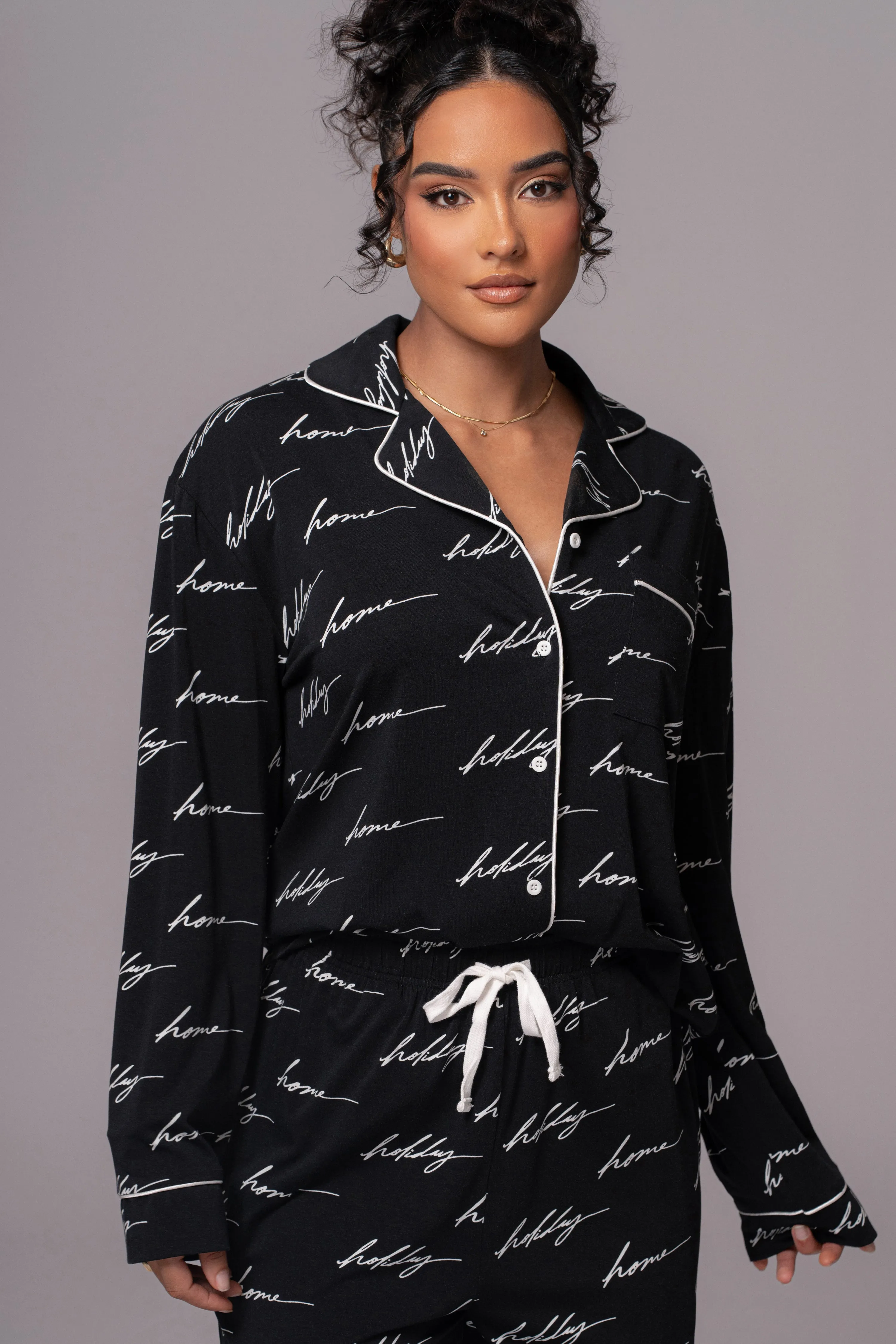 Black Home For The Holidays Adult Pajama Set