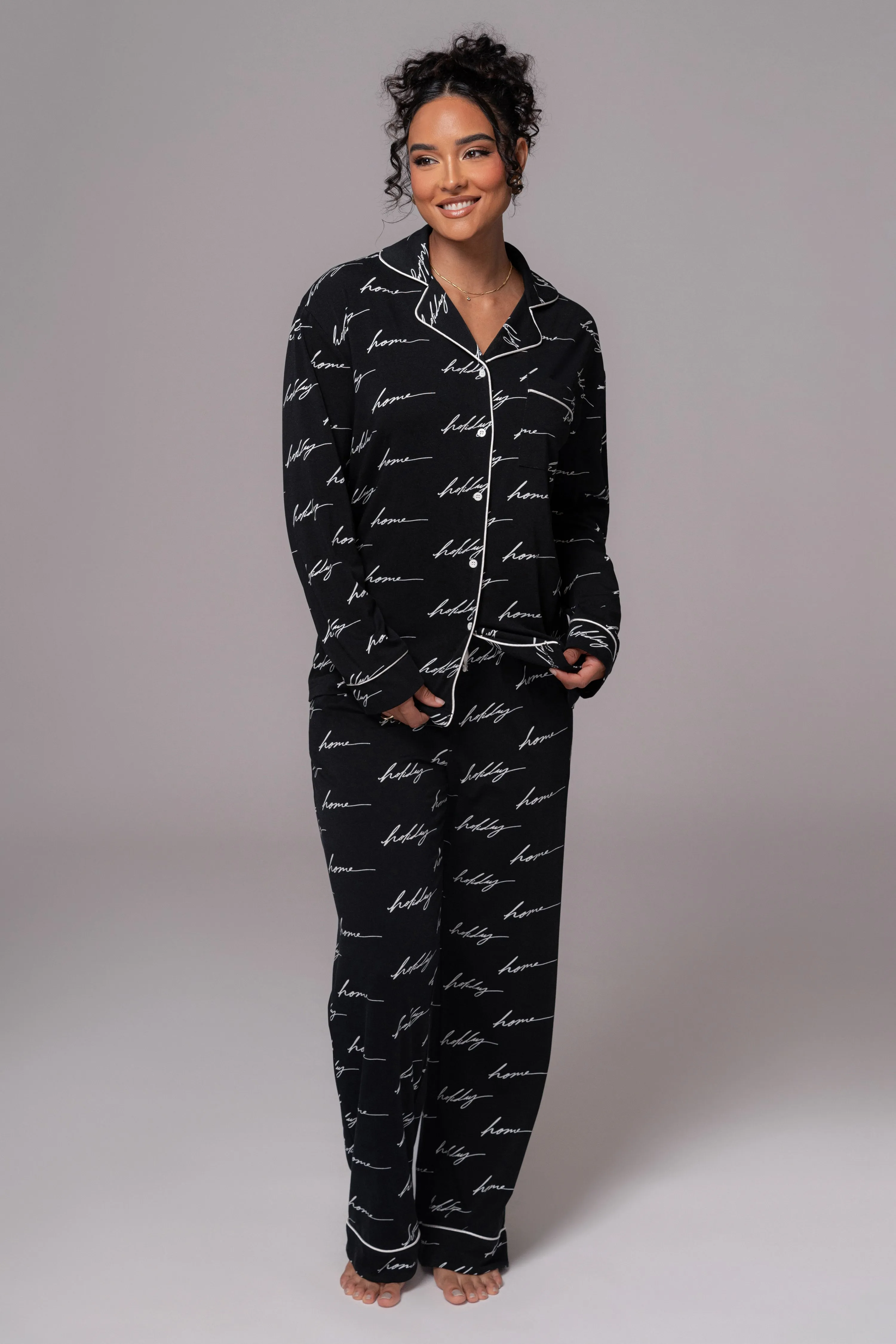 Black Home For The Holidays Adult Pajama Set