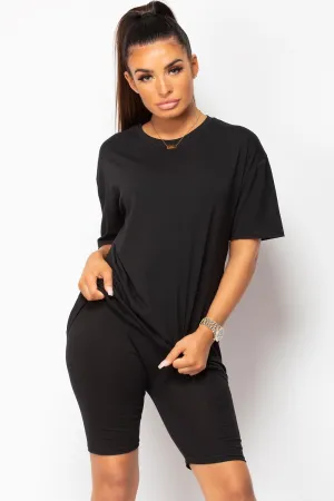 Black Oversized T Shirt And Cycling Shorts Loungewear Set