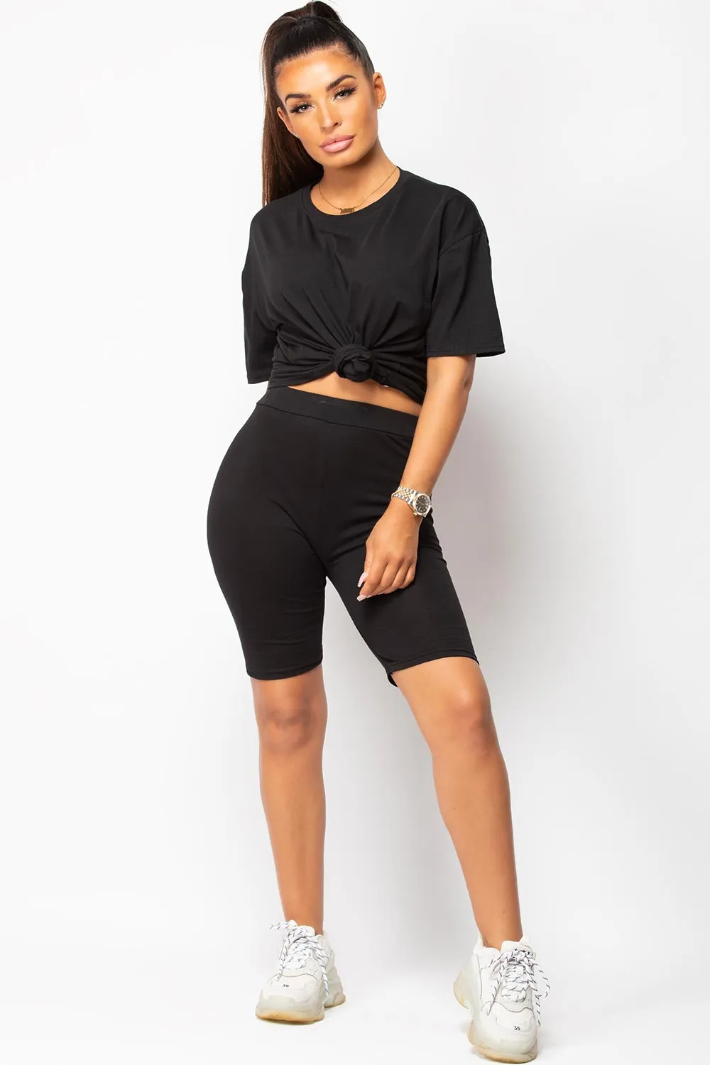 Black Oversized T Shirt And Cycling Shorts Loungewear Set
