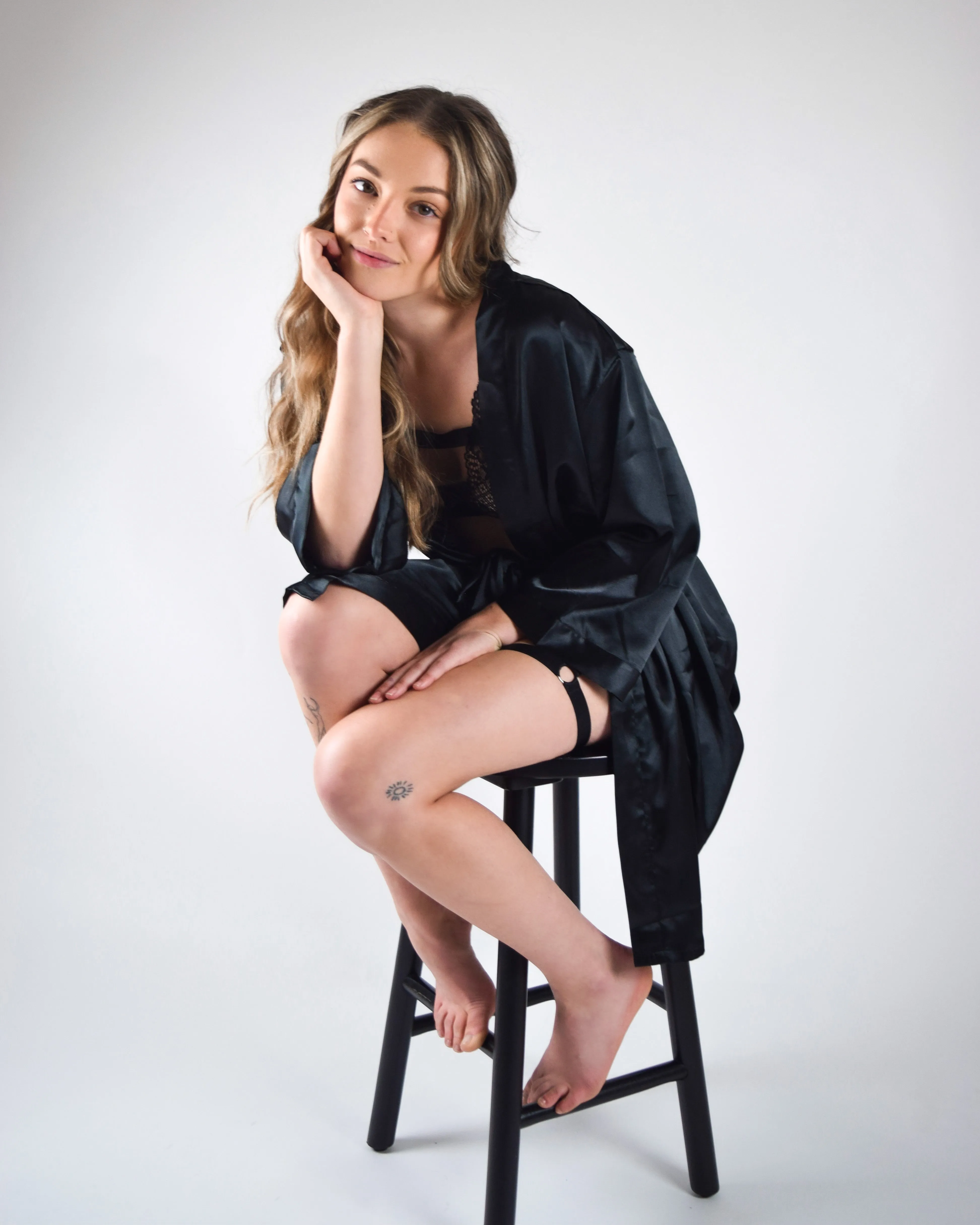 Black Short Lounge Robe - One Size