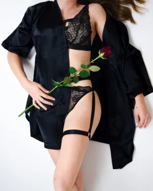 Black Short Lounge Robe - One Size