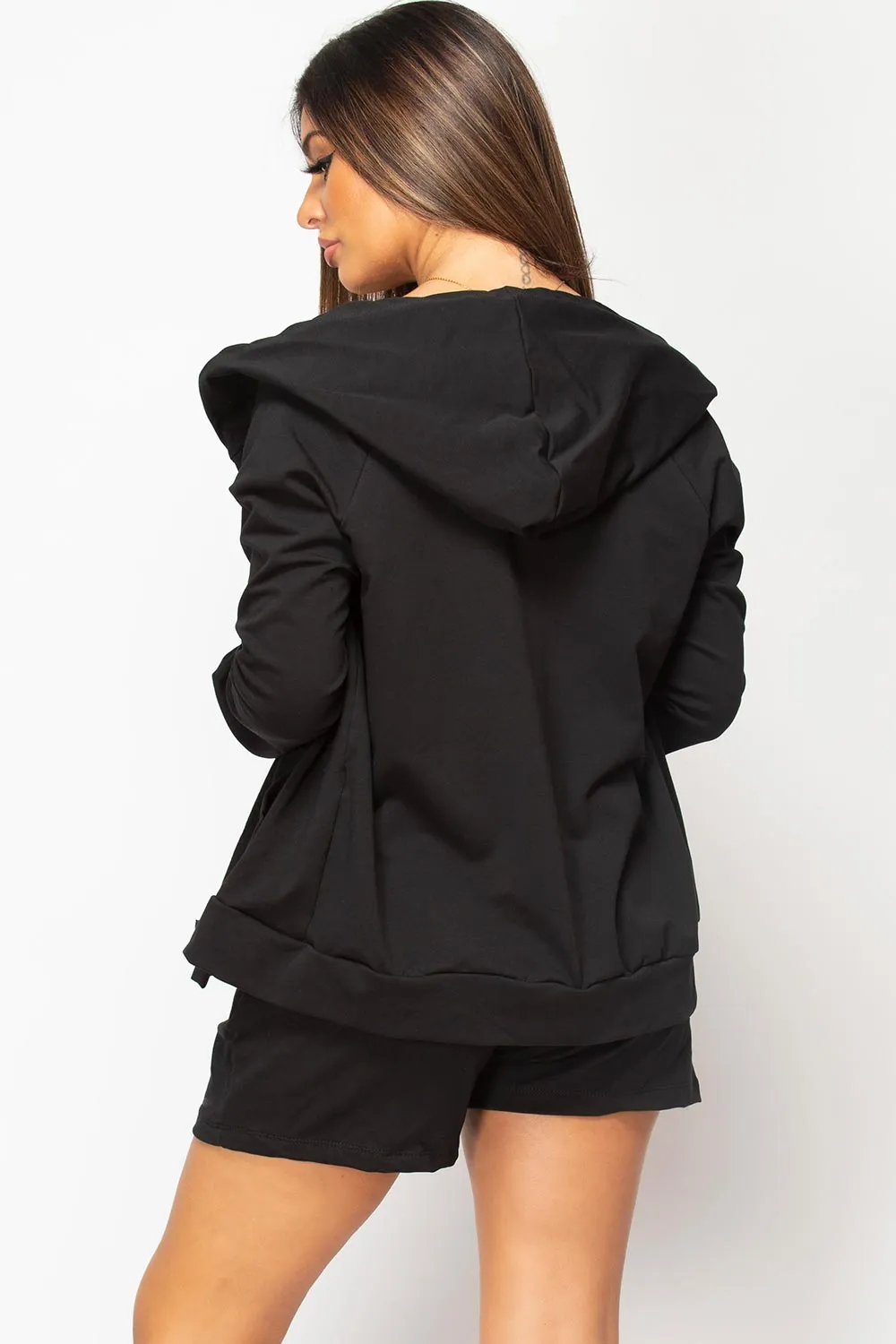 Black Three Piece Shorts Loungewear Set