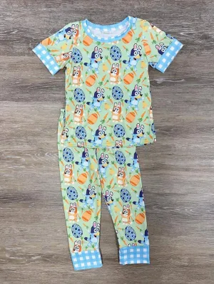 Blue Dog Blue Plaid Boys or Girls 2 Piece Pajama Set