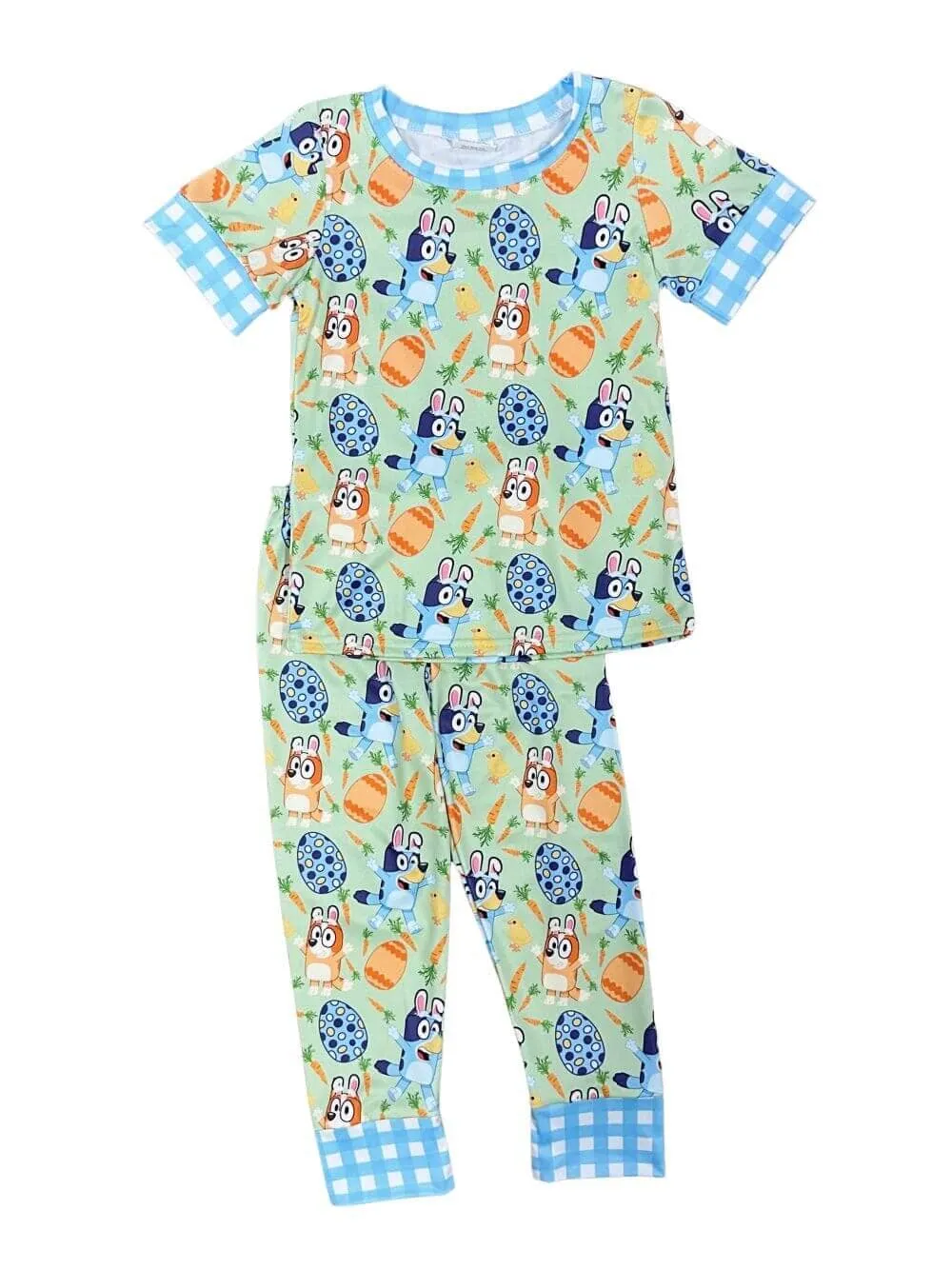 Blue Dog Blue Plaid Boys or Girls 2 Piece Pajama Set