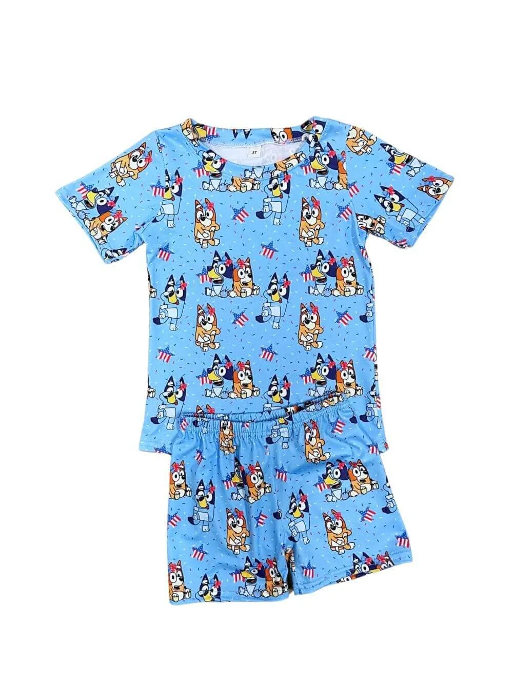 Blue Dog Patriotic Summer Short Sleeve Pajama Set