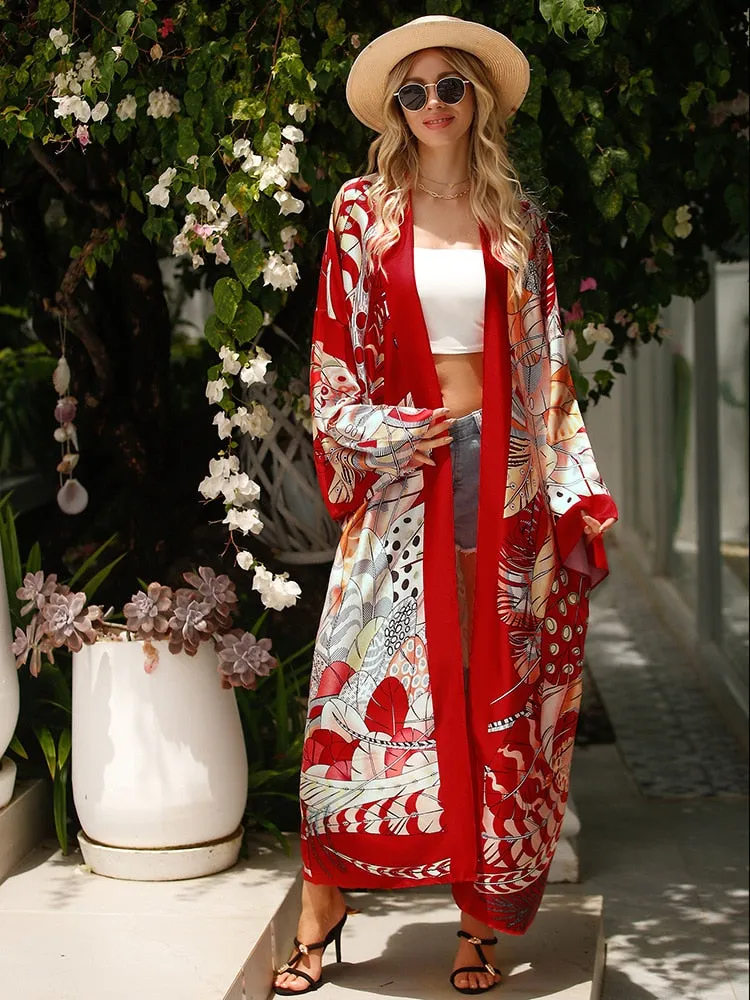 Boho Robe, Kimono Robe, Silk robe, Beach Cover up, Feathers & Folly