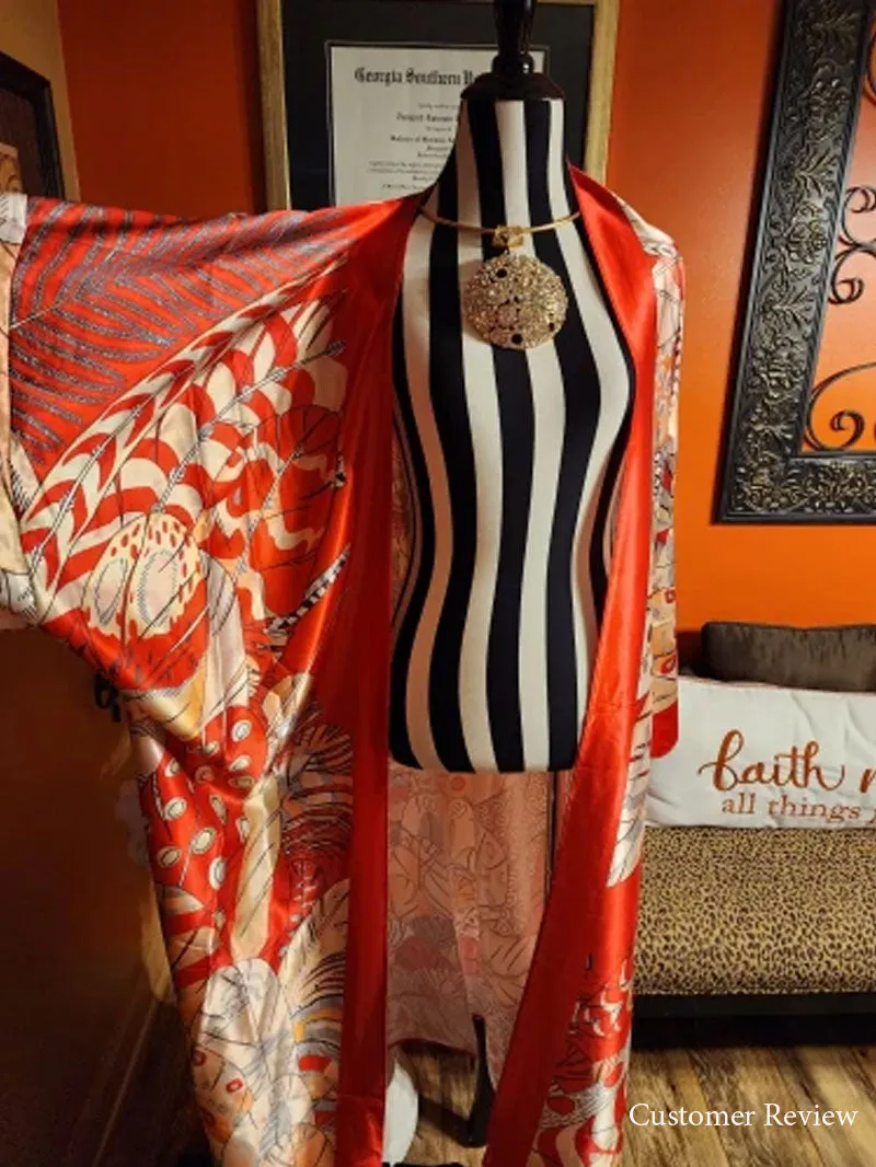 Boho Robe, Kimono Robe, Silk robe, Beach Cover up, Feathers & Folly
