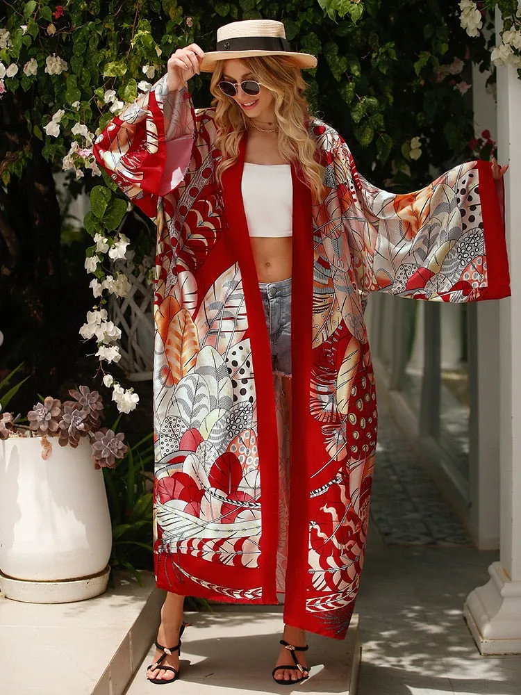 Boho Robe, Kimono Robe, Silk robe, Beach Cover up, Feathers & Folly