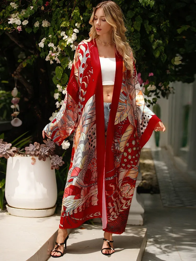 Boho Robe, Kimono Robe, Silk robe, Beach Cover up, Feathers & Folly